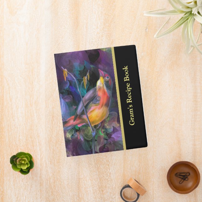 Abstract Sparrow Recipe Cookbook with gold Mini Binder (InSitu)