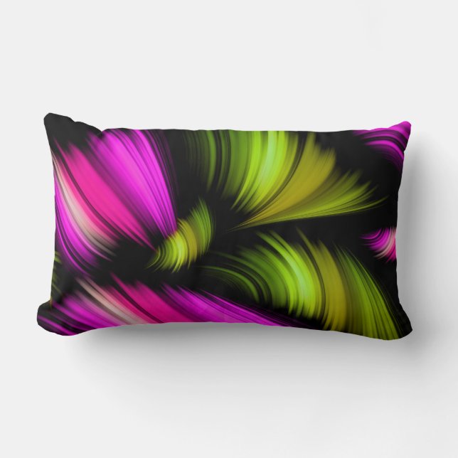 Abstract Spectrum Ribbons Pink Green Lumbar Pillow (Front)