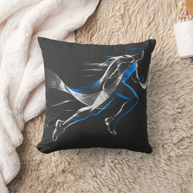 Abstract Speed Runner Athletic Motion Art Design Throw Pillow (Blanket)