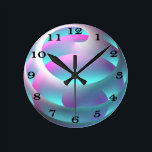 Abstract Sphere Wall Clock<br><div class="desc">A graceful, abstract sphere in shades of pink, purple, blue-green, and white on a turquoise background. This digital image is customizable, including the background color.
BTHQ - Creating smiles, one graphic at a time.</div>