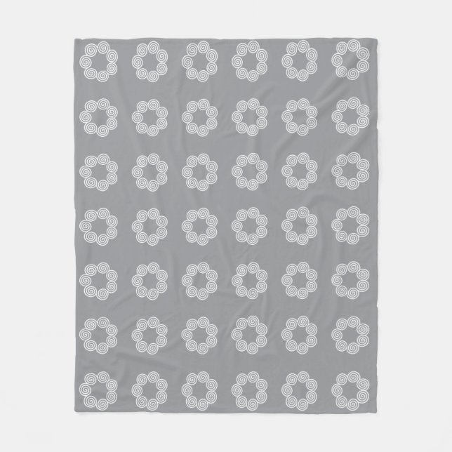 Abstract Spiral Circle Pattern on Gray Fleece Blanket (Front)