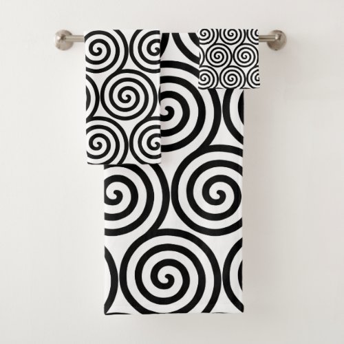 Abstract Spiral Circles in Black  White Bath Towe Bath Towel Set