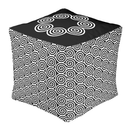 Abstract Spiral Circles in Black  White Large Pou Pouf