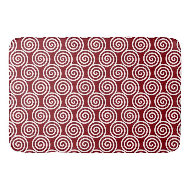 Abstract Spiral Circles in Burgundy & White Bath M Bath Mat (Front)