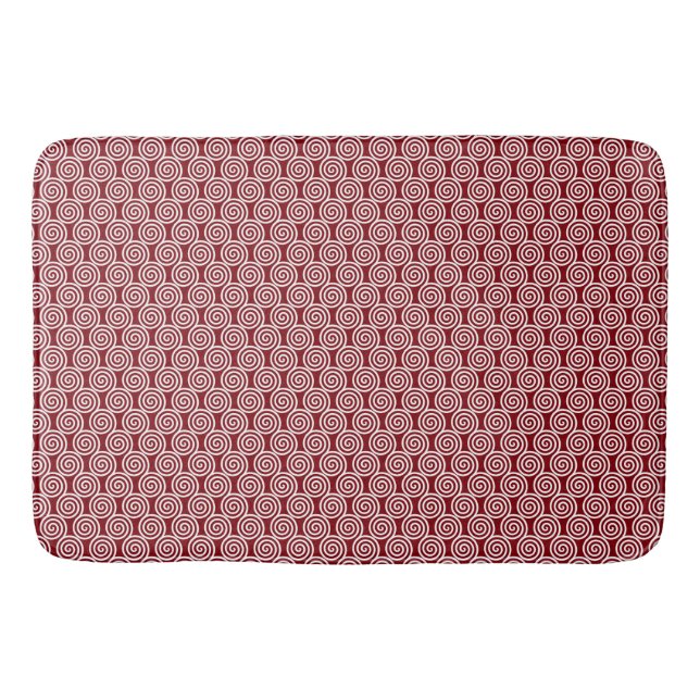 Abstract Spiral Circles in Burgundy & White Bath Mat (Front)