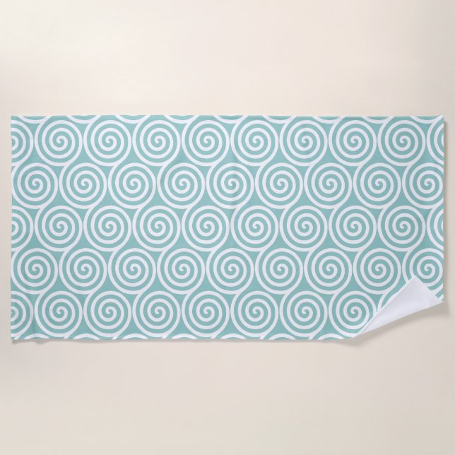 Abstract Spiral Circles in Light Blue & White Beach Towel (Front)