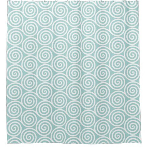Abstract Spiral Circles in Light Blue  White Shower Curtain