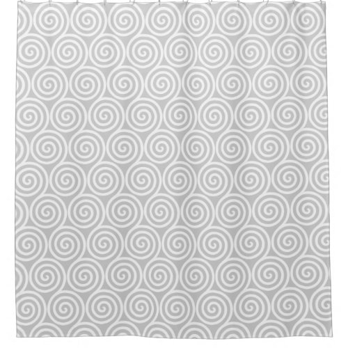 Abstract Spiral Circles in Light Gray  White Shower Curtain