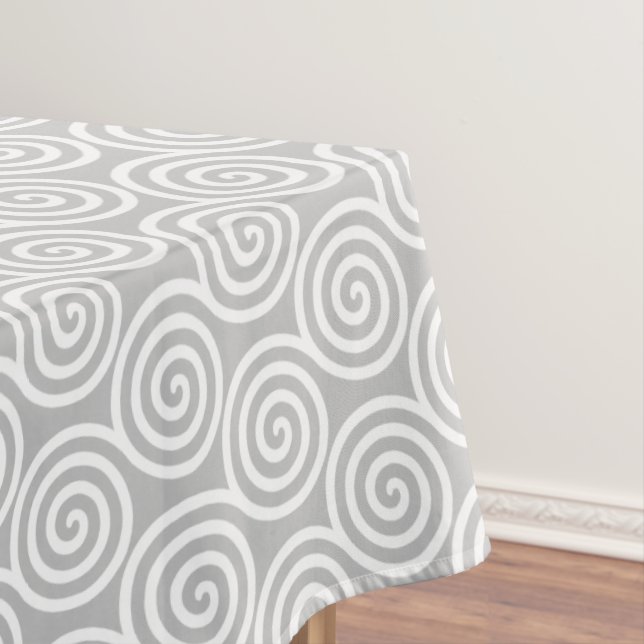 Abstract Spiral Circles in Light Gray & White Tablecloth (In Situ)
