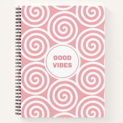 Abstract Spiral Circles in Light Pink   White Notebook