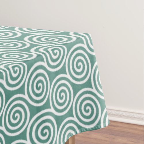 Abstract Spiral Circles in Light Teal  White Tablecloth