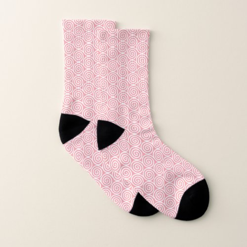 Abstract Spiral Circles in Pink  White Socks