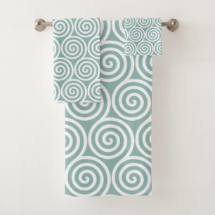 Abstract Spiral Circles in Silvery Blue & White Bath Towel Set