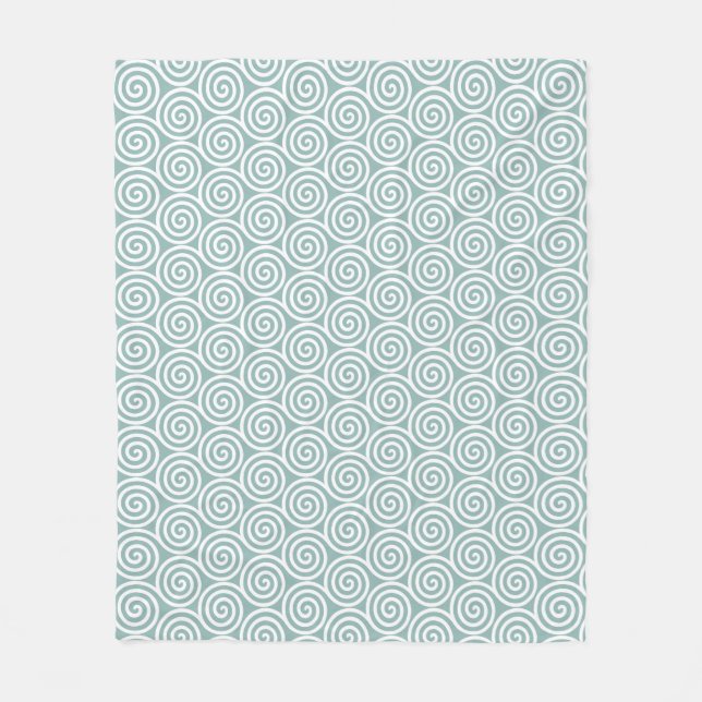Abstract Spiral Circles in Silvery Blue & White Fleece Blanket (Front)