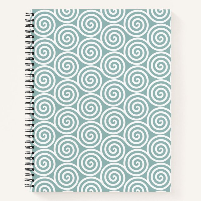 Abstract Spiral Circles in Silvery Blue & White Notebook (Front)
