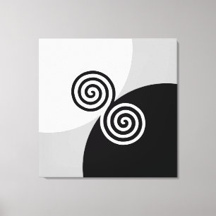 Abstract Spiral Circles on Black Gray & White Canvas Print