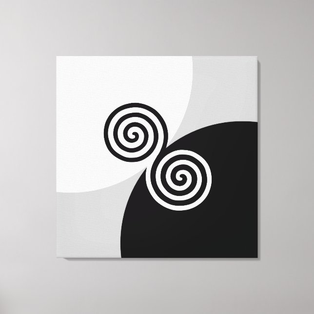 Abstract Spiral Circles on Black Gray & White Canvas Print (Front)
