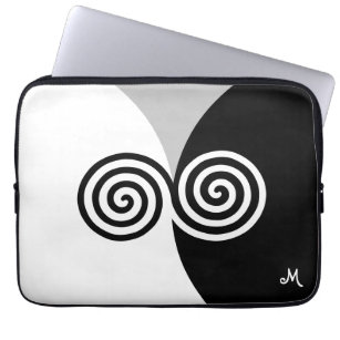 Abstract Spiral Circles on Black Gray & White Laptop Sleeve