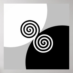 Abstract Spiral Circles on Black Gray & White Poster
