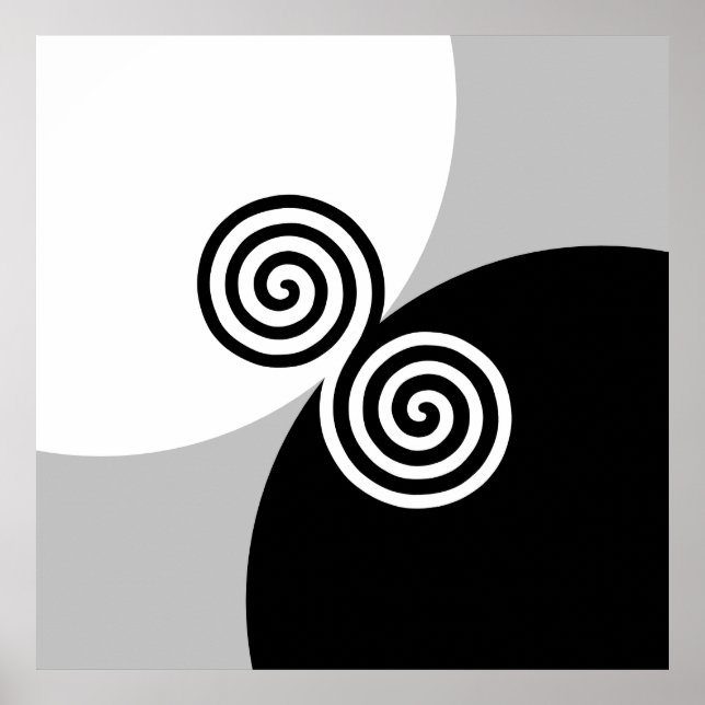 Abstract Spiral Circles on Black Gray & White Poster (Front)