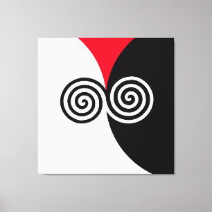 Abstract Spiral Circles on Black Red & White Canvas Print