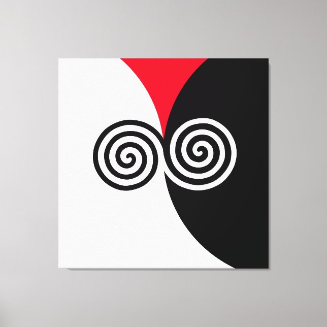 Abstract Spiral Circles on Black Red & White Canvas Print (Front)