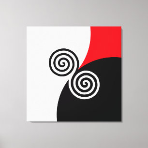 Abstract Spiral Circles on Black Red & White Canvas Print