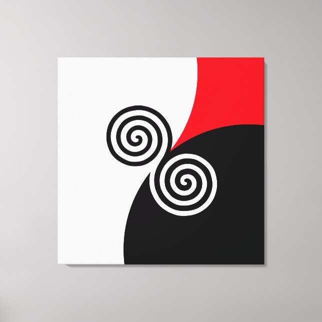 Abstract Spiral Circles on Black Red & White Canvas Print (Front)