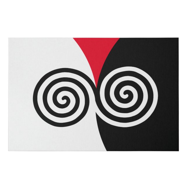 Abstract Spiral Circles on Black Red & White Faux Canvas Print (Front)