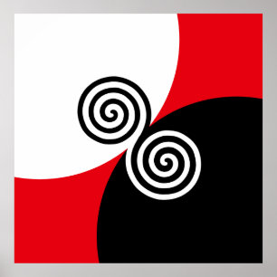 Abstract Spiral Circles on Black Red & White Poster