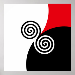 Abstract Spiral Circles on Black Red & White Poster