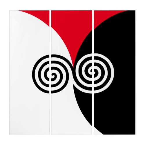 Abstract Spiral Circles on Black Red  White Triptych