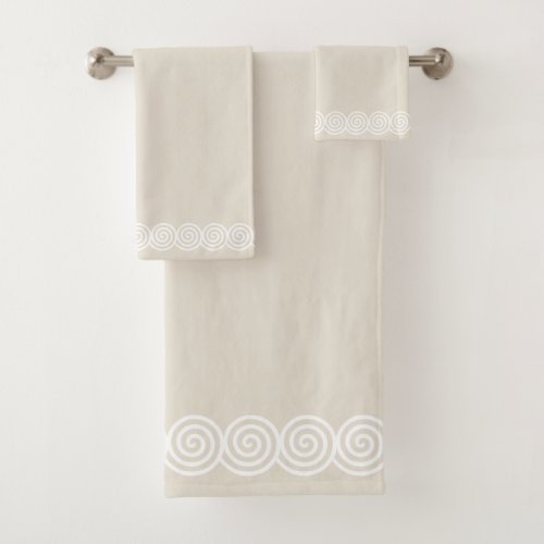 Abstract Spiral Circles on Light Sand Beige Bath Towel Set