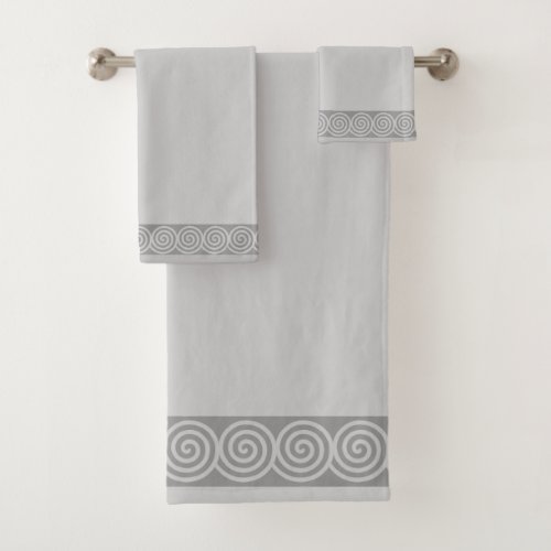 Abstract Spiral Circles on Light Silver Gray Bath  Bath Towel Set