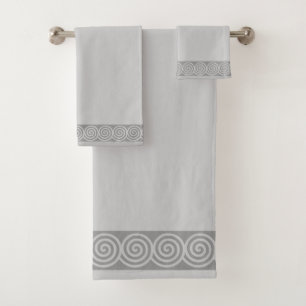 Abstract Spiral Circles on Light Silver Gray Bath  Towel Set
