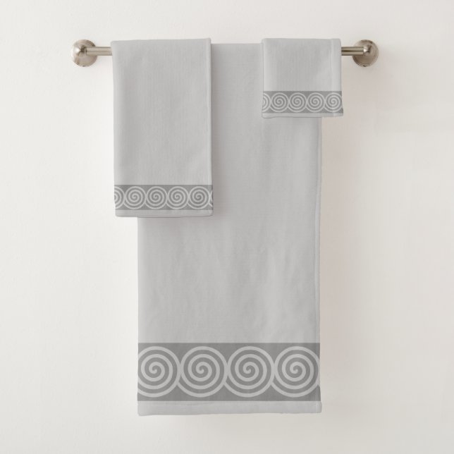 Abstract Spiral Circles on Light Silver Gray Bath  Towel Set (Insitu)