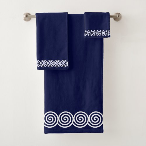 Abstract Spiral Circles on Navy Blue Bath Towel Set