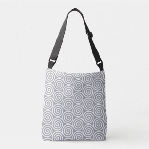 Abstract Spiral Circles on Quick Silver Gray Crossbody Bag