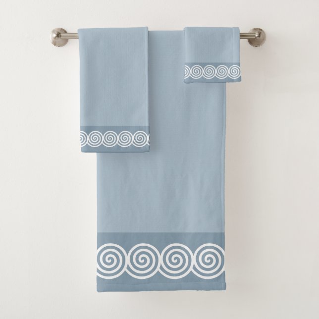 Abstract Spiral Circles on Wondrous Blue Bath Towe Bath Towel Set (Insitu)