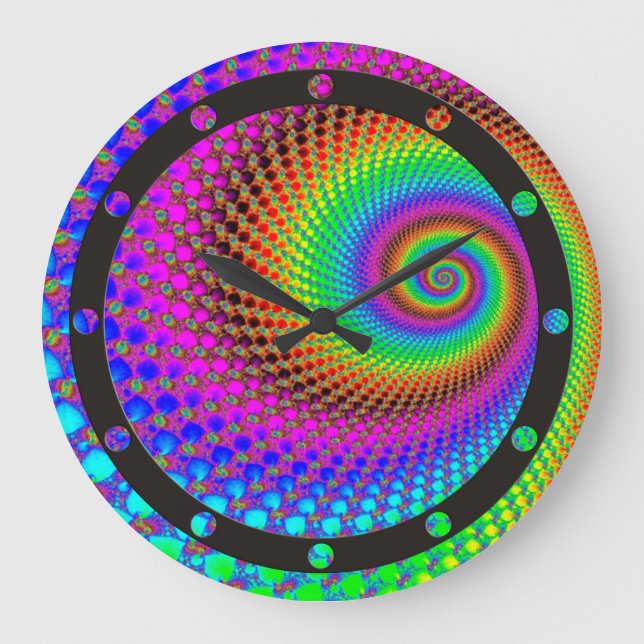 Abstract Spiral Fractal - neon colored Large Clock (Front)