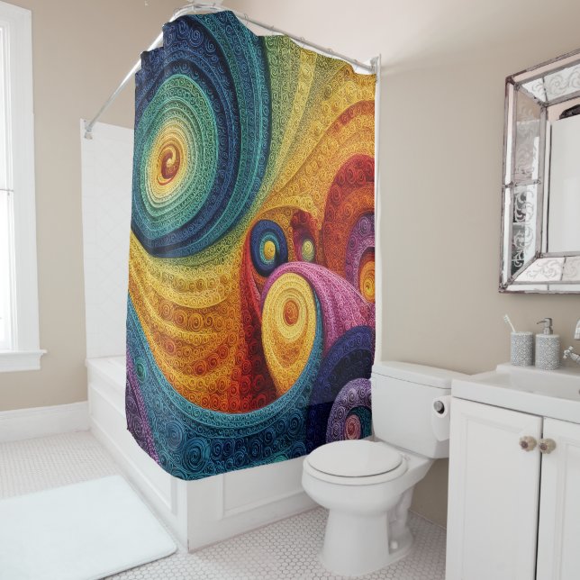 Abstract Spiral Pattern Colorful 3D Swirl Texture Shower Curtain (In Situ)