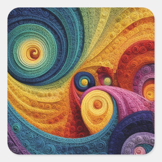 Abstract Spiral Pattern Colorful 3D Swirl Texture Square Sticker (Front)