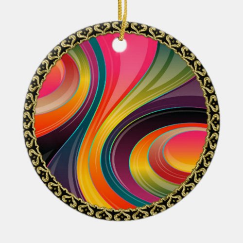 Abstract spiral rainbow colorful design ceramic ornament