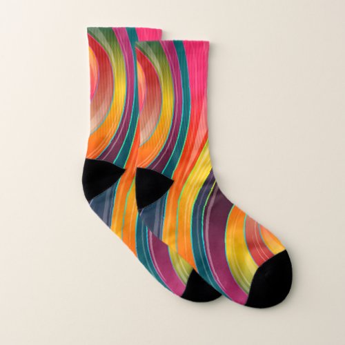 Abstract spiral rainbow colorful design one socks