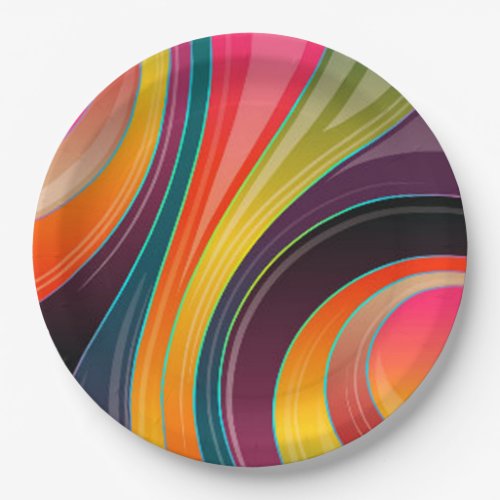 Abstract spiral rainbow colorful design paper plates