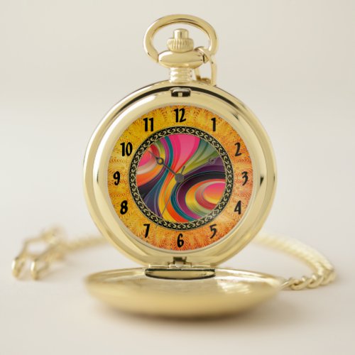 Abstract spiral rainbow colorful design pocket watch