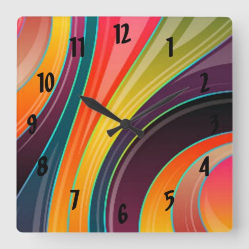 Abstract spiral rainbow colorful design square wall clock