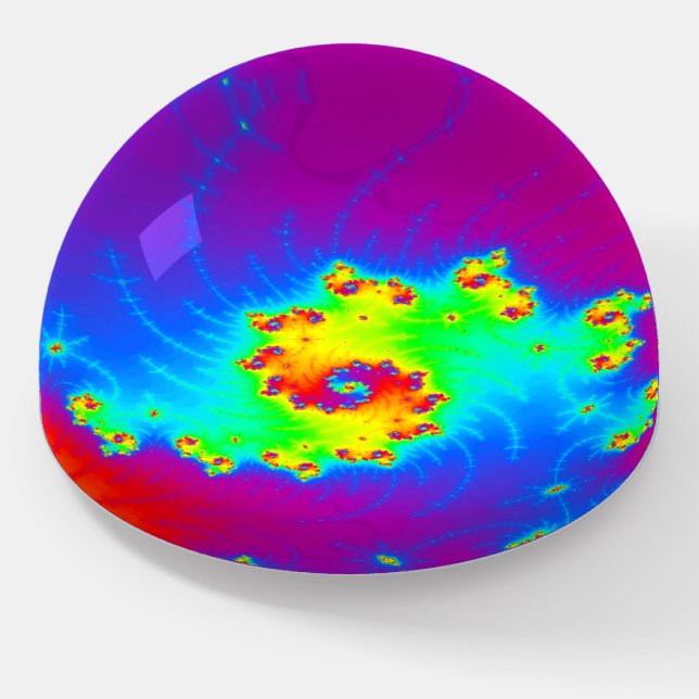 Abstract Spiral Rainbow Fractal Dome Paperweight (Angled)