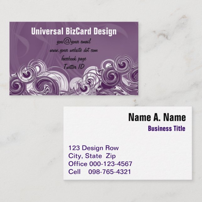 Abstract Spiral Rolling Purple White Geometric Business Card (Front/Back)