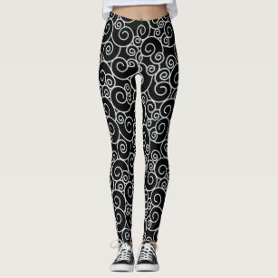 Black & White Hypnotic Spiral Leggings by Rizu Designs
